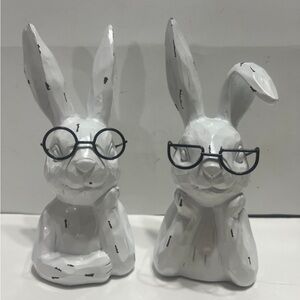 Charming White Rabbit Sculptures with Glasses